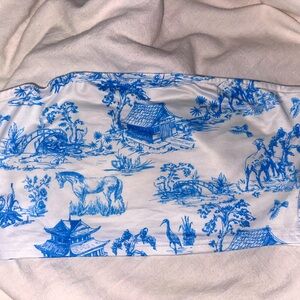 Blue and white strapless top and skirt set!